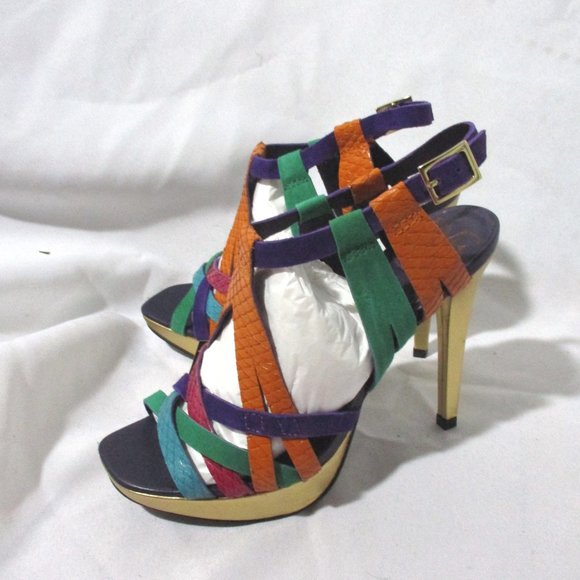 NWT DIANE VON FURSTENBERG DVF STILETTO Sandal Shoe Emerald Purple Suede 6 - Picture 2 of 8